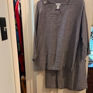 Dark Gray and White Checkered Linen Skirt and Top